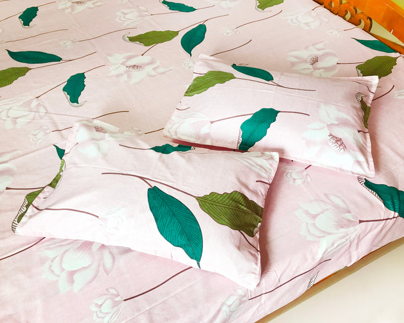 Oasis Home Collection  Cotton Bedsheet - Indica Leaf -1 Bedsheet With 2 pillow covers