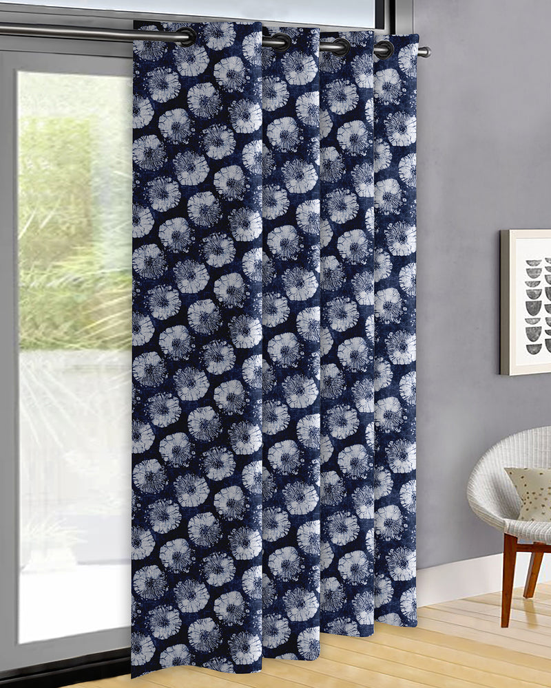 Oasis Home Collection Cotton Printed Eyelet Curtain –  Blue - 5 feet, 7 feet, 9 feet