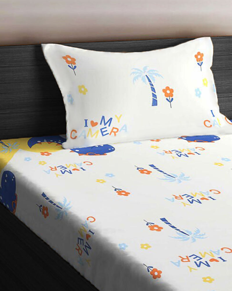 Oasis Home Collection Kids Cotton Bedsheet - Dino -1 Bedsheet With 1 pillow cover