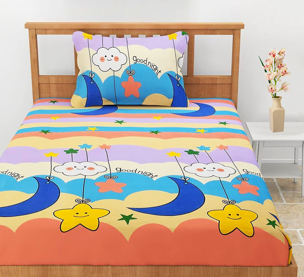 Oasis Home Collection Kids Cotton Bedsheet - Moon -1 Bedsheet With 1 pillow cover