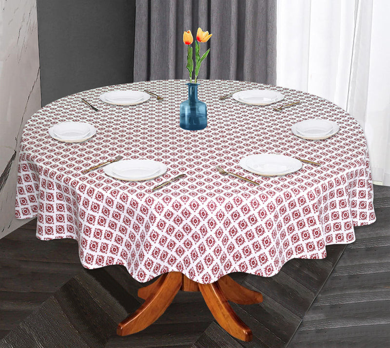 Oasis Home Collection Cotton Printed Round Table Cloth - 6 Seater  - White