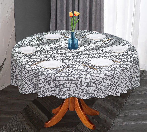 Oasis Home Collection Cotton Printed Round Table Cloth - 6 Seater - Grey & White