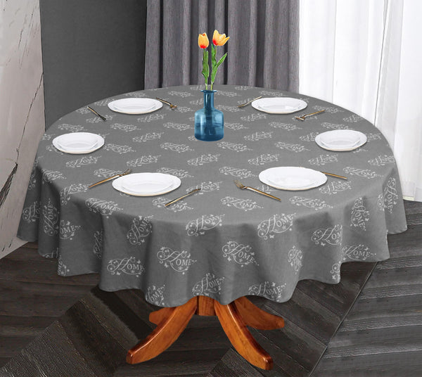 Oasis Home Collection Cotton Printed Round Table Cloth - 6 Seater - Grey