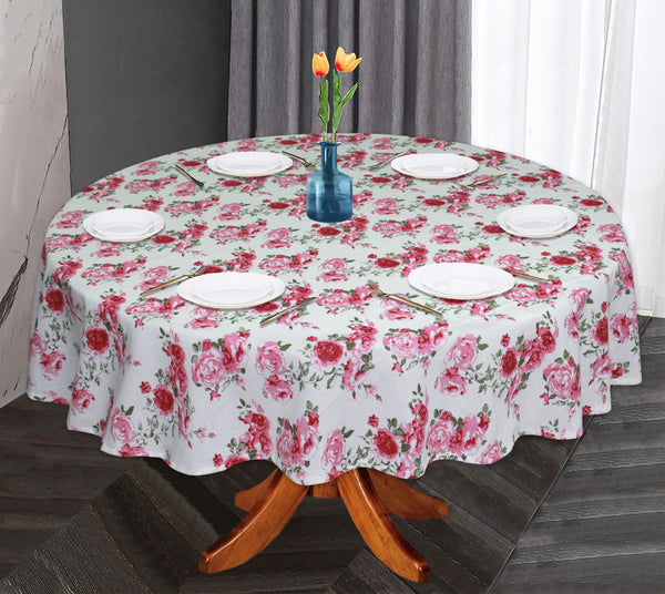 Oasis Home Collection Cotton Printed Round Table Cloth - 6 Seater - Pink Small Flower