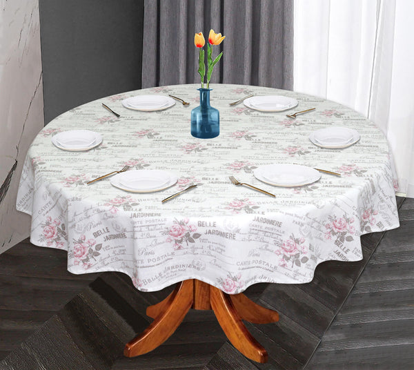 Oasis Home Collection Cotton Printed Round Table Cloth - 6 Seater  White Small Flower