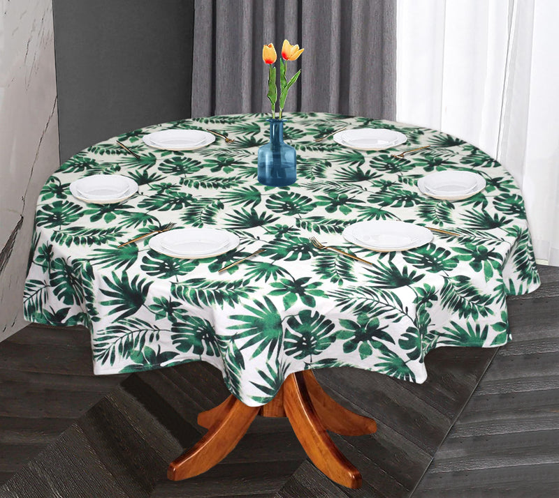 Oasis Home Collection Cotton Printed Round Table Cloth - 6 Seater - Green Leaf