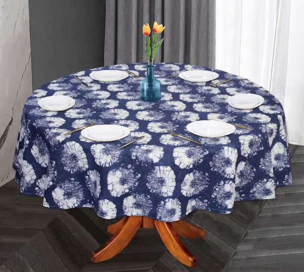 Oasis Home Collection Cotton Printed  Round Table Cloth - 6 Seater - Blue