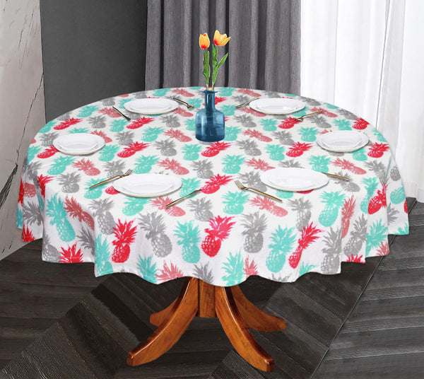 Oasis Home Collection Cotton Printed  Round Table Cloth - 6 Seater  - Red & Green