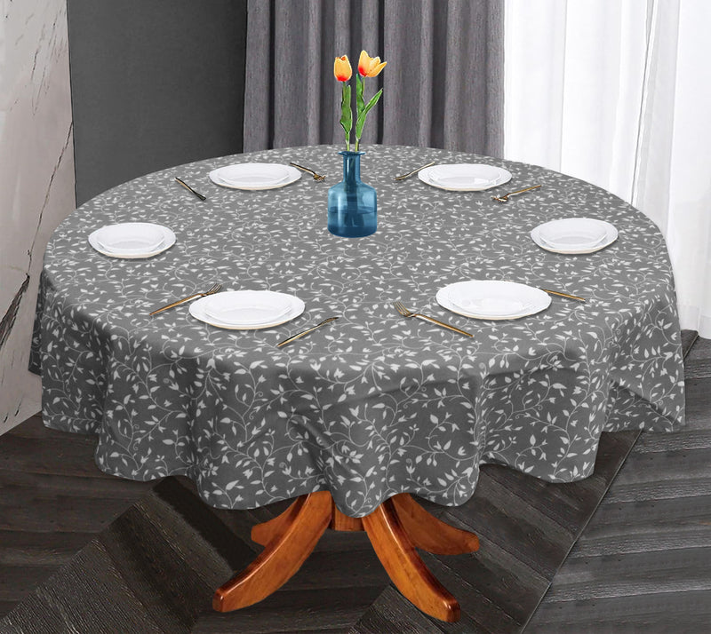 Oasis Home Collection Cotton Printed Round Table Cloth - 6 Seater - Grey