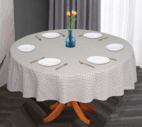 Oasis Home Collection Cotton Printed Round Table Cloth - 6 Seater - Beige