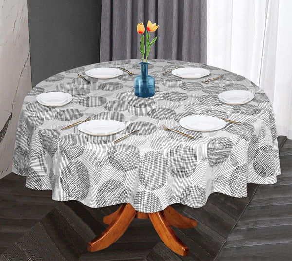 Oasis Home Collection Cotton Printed Round Table Cloth - 6 Seater - Grey