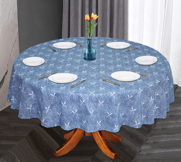 Oasis Home Collection Cotton Printed Round Table Cloth - 6 Seater - Blue