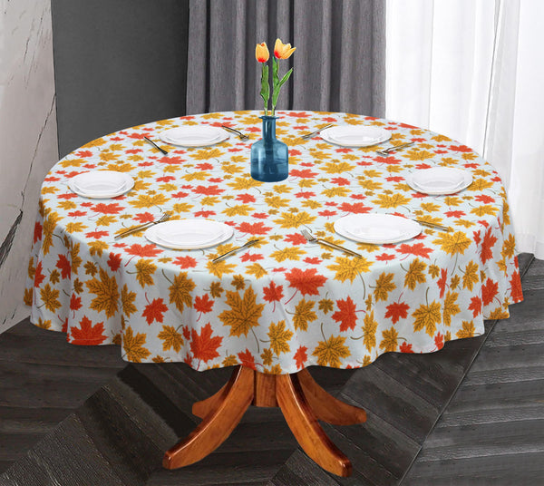 Oasis Home Collection Cotton Printed Round Table Cloth - 6 Seater - Orange, Grey