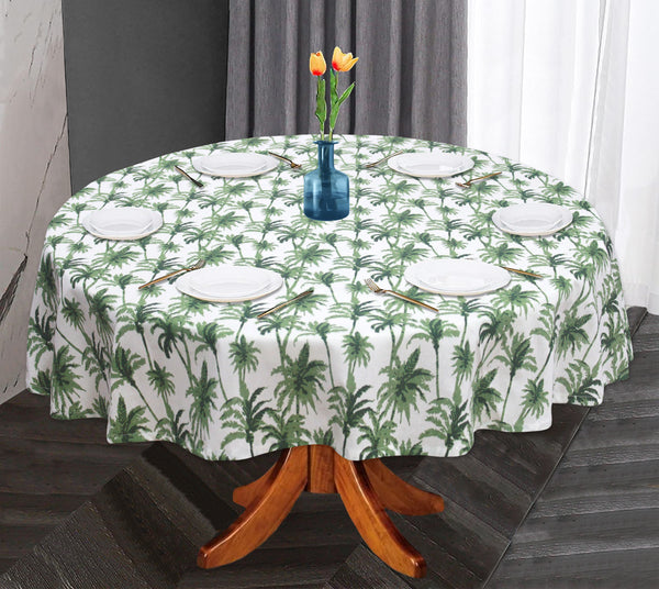 Oasis Home Collection Cotton Printed Round Table Cloth - 6 Seater - Green,Grey