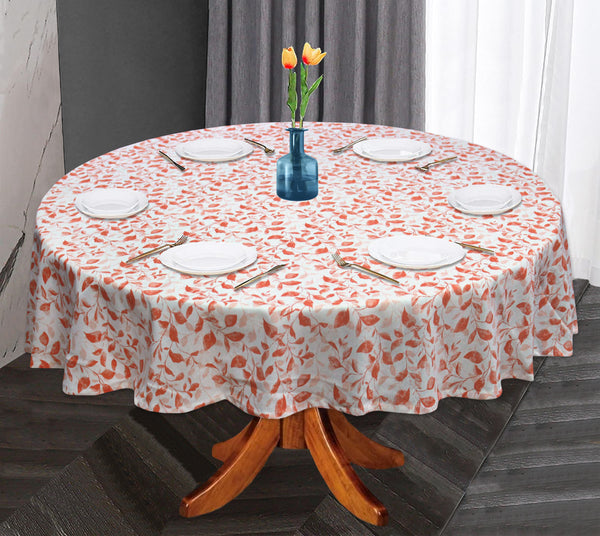 Oasis Home Collection Cotton Printed Round Table Cloth - 6 Seater - Orange, Grey