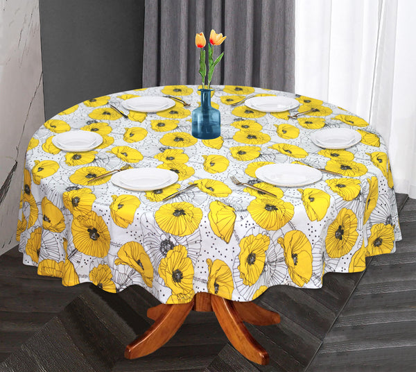 Oasis Home Collection Cotton Printed Round Table Cloth - 6 Seater - Yellow