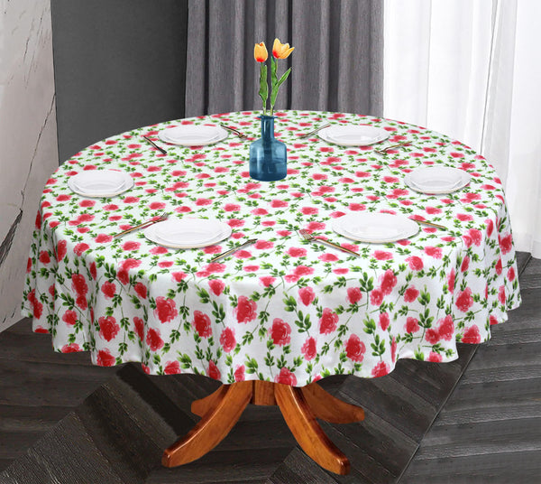 Oasis Home Collection Cotton Printed Round Table Cloth - 6 Seater - Pink & White