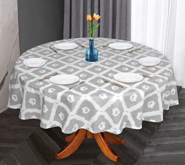 Oasis Home Collection Cotton Printed  Round Table Cloth - 6 Seater - Grey