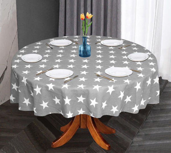 Oasis Home Collection Cotton Printed Round Table Cloth - 6 Seater - Grey