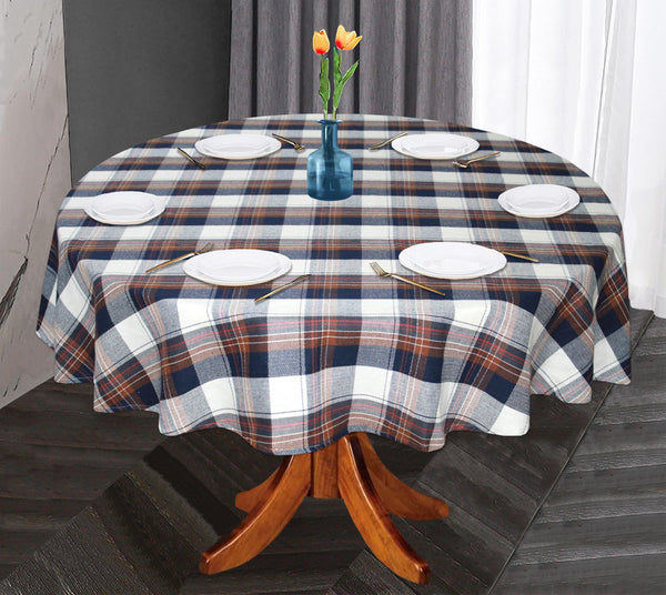 Oasis Home Collection Cotton Yarn Dyed Round Table Cloth - 6 Seater - Blue & Brown, Grey & Brown