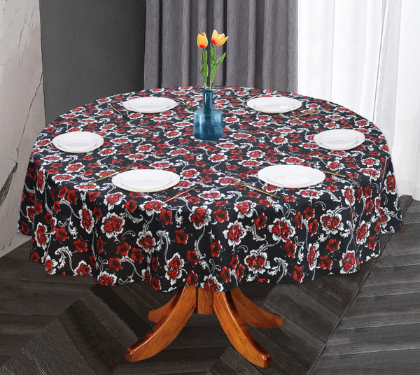 Oasis Home Collection Cotton Printed Round Table Cloth - 6 Seater - Black,  Red, Grey, Lavender