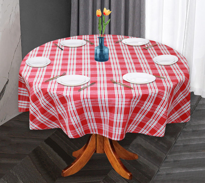 Oasis Home Collection Cotton Yarn Dyed Round Table Cloth - 6 Seater - Red , Blue