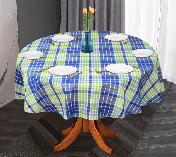 Oasis Home Collection Cotton Yarn Dyed Round Table Cloth - 6 Seater - Green & Blue