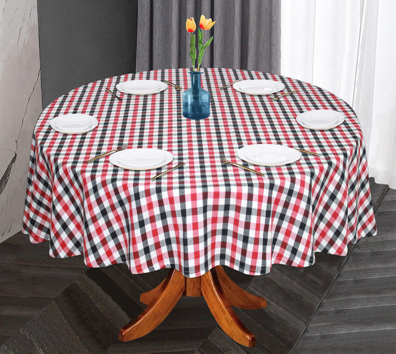 Oasis Home Collection Cotton Yarn Dyed Round Table Cloth - 6 Seater - Red & Black