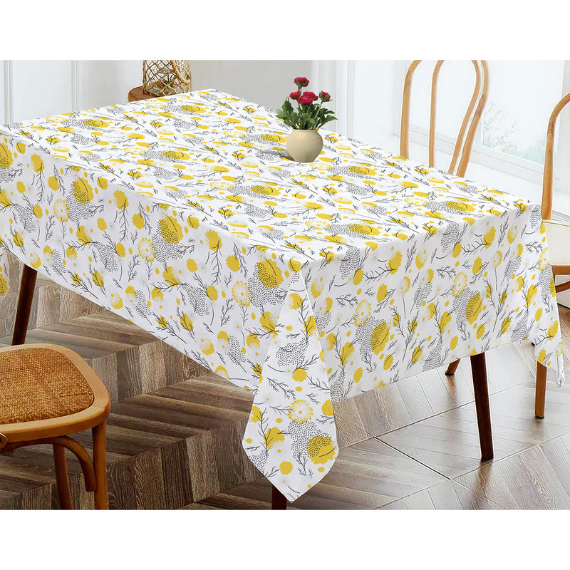 Oasis Home Collection Cotton Printed Table Cloth - Black, Yellow - Abstract Pattern