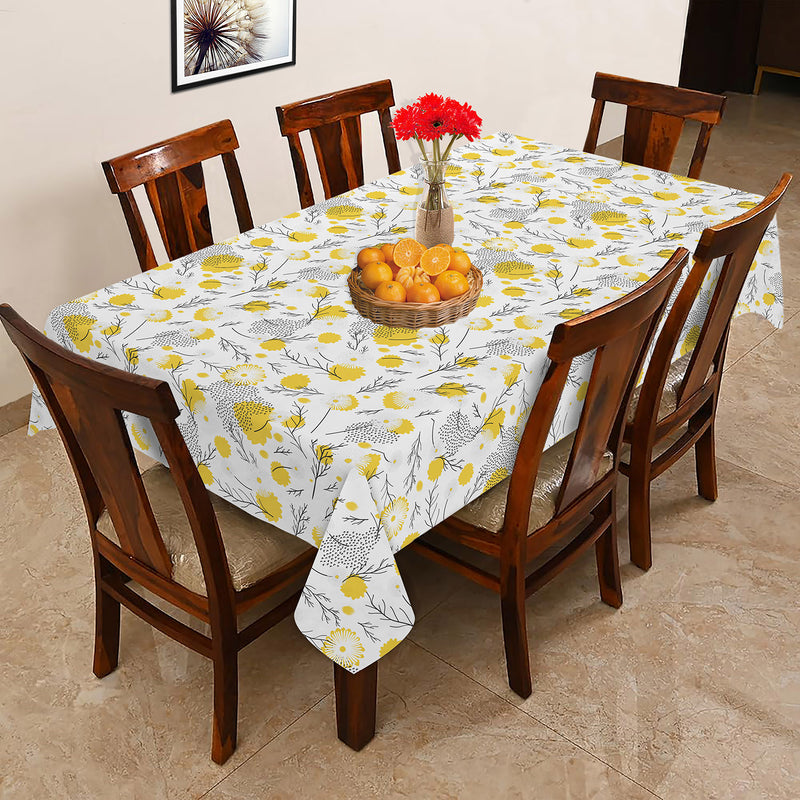 Oasis Home Collection Cotton Printed Table Cloth - Black, Yellow - Abstract Pattern