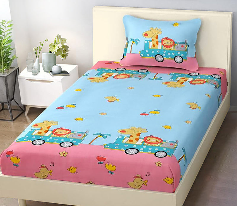 Oasis Home Collection Kids Cotton Bedsheet - Train -1 Bedsheet With 1 pillow cover