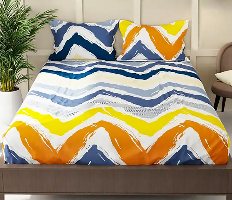 Oasis Home Collection  Cotton Bedsheet - Print Zig Zag -1 Bedsheet With 2 pillow covers