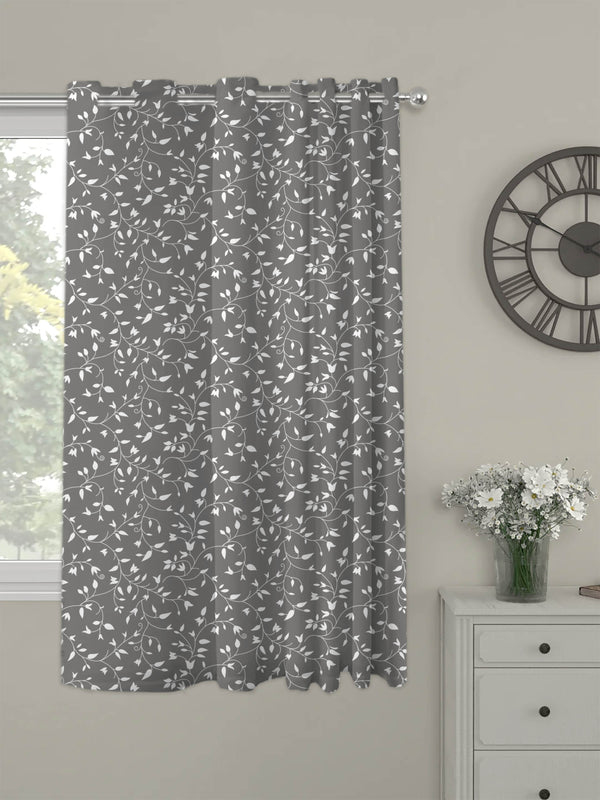 Oasis Home Collection Cotton Printed Eyelet Curtain – Grey - 5 feet, 7 feet, 9 feet