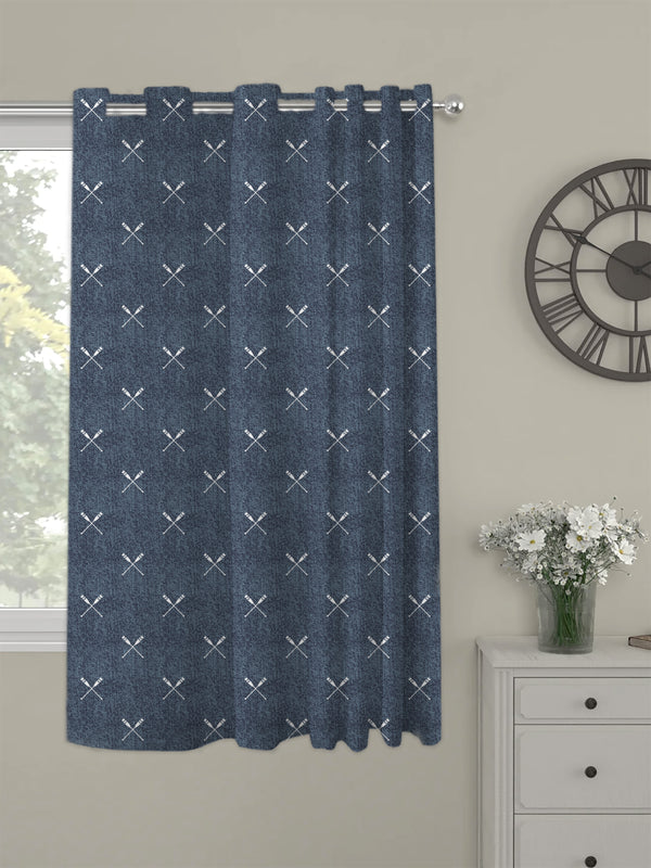 Oasis Home Collection Cotton Printed Eyelet Curtain – Blue - 5 feet, 7 feet, 9 feet