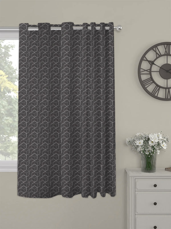 Oasis Home Collection Cotton Printed Eyelet Curtain – Grey - 5 feet, 7 feet, 9 feet