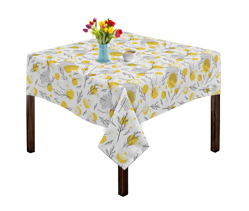 Oasis Home Collection Cotton Printed Table Cloth - Black, Yellow - Abstract Pattern