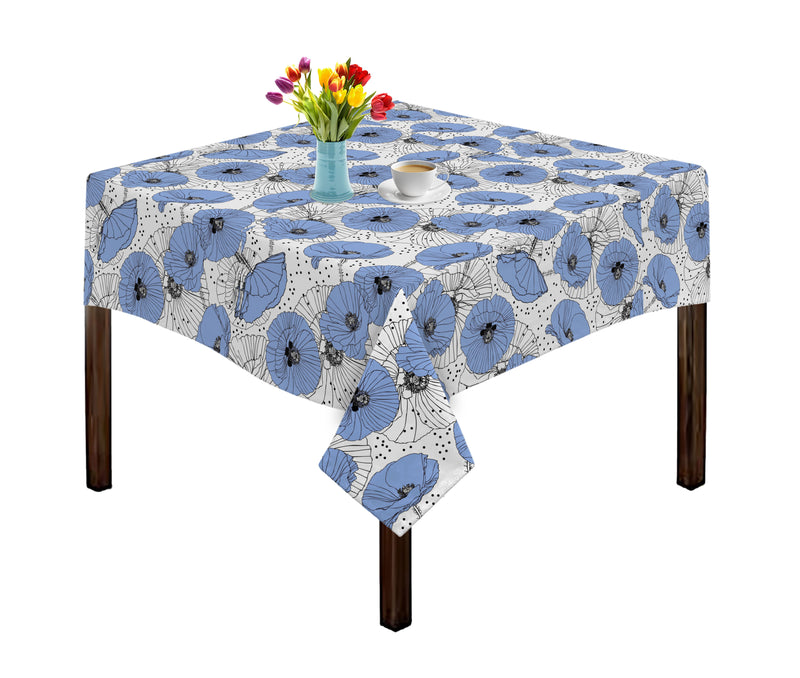 Oasis Home Collection Cotton Printed Table Cloth - Blue & Yellow - Clitoria Printed Pattern