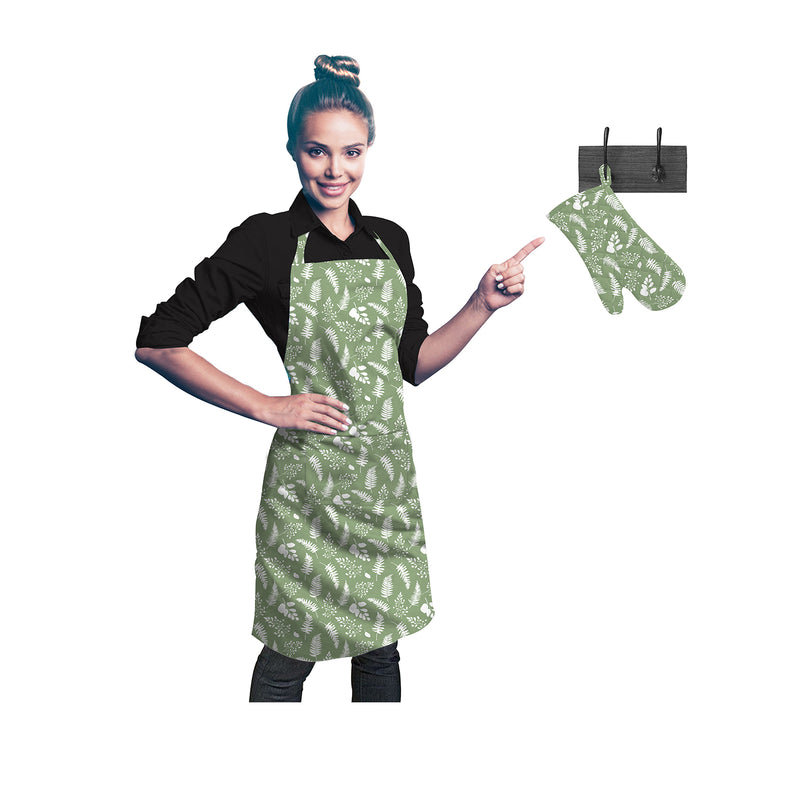 Oasis Home Collection Cotton Printed Apron & Glove  - Green