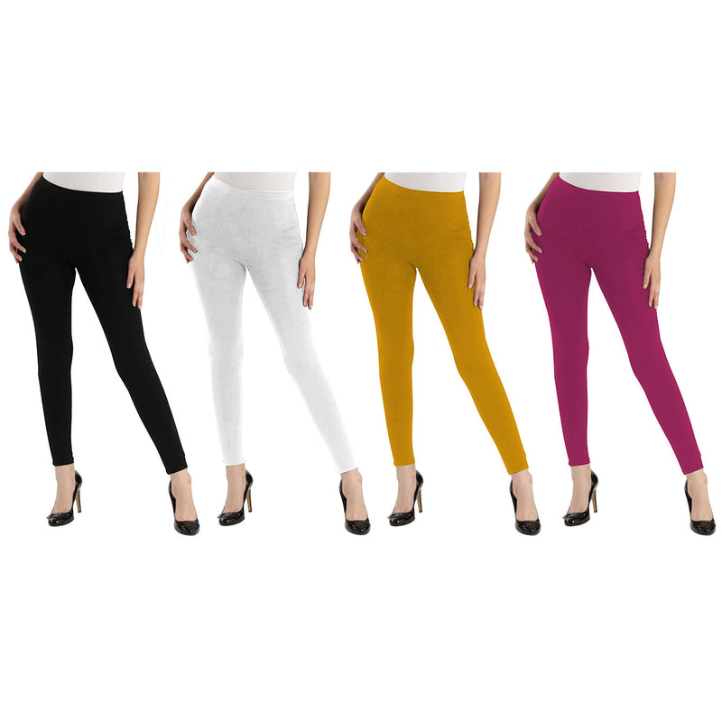 Oasis Home Collection Ultra Soft Stretchable Solid Color Cotton Ankle Fit Leggings - Black , White , Yellow , Pink