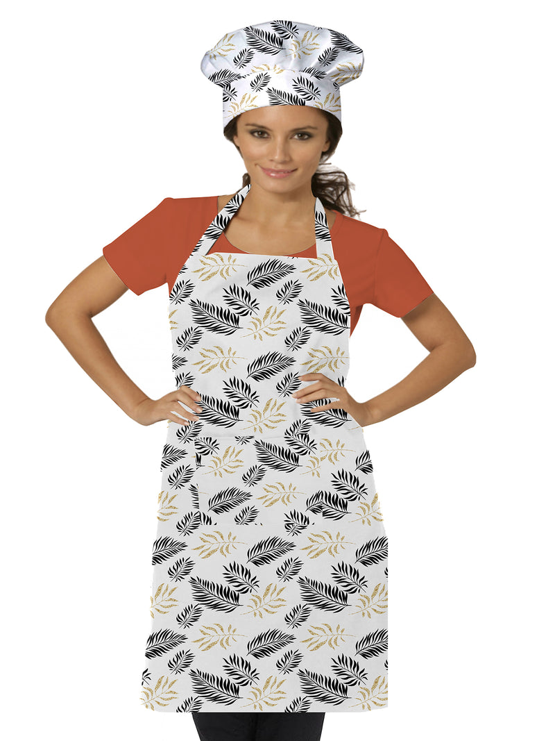 Oasis Home Collection Cotton Printed Adult Apron With Chef Cap  -  Gold Leaf