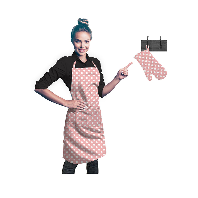 Oasis Home Collection Cotton Printed Apron & Glove - Red, Pink, Black