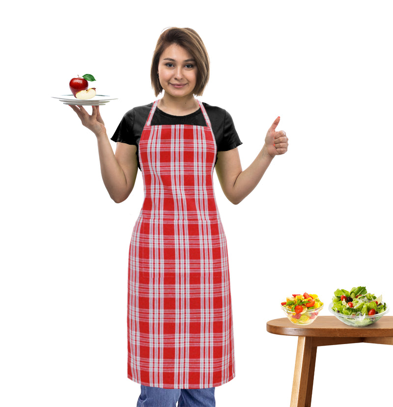 Oasis Home Collection Cotton Yarn Dyed  Apron Free Size  -Blue ,Red  -  Checked Pattern