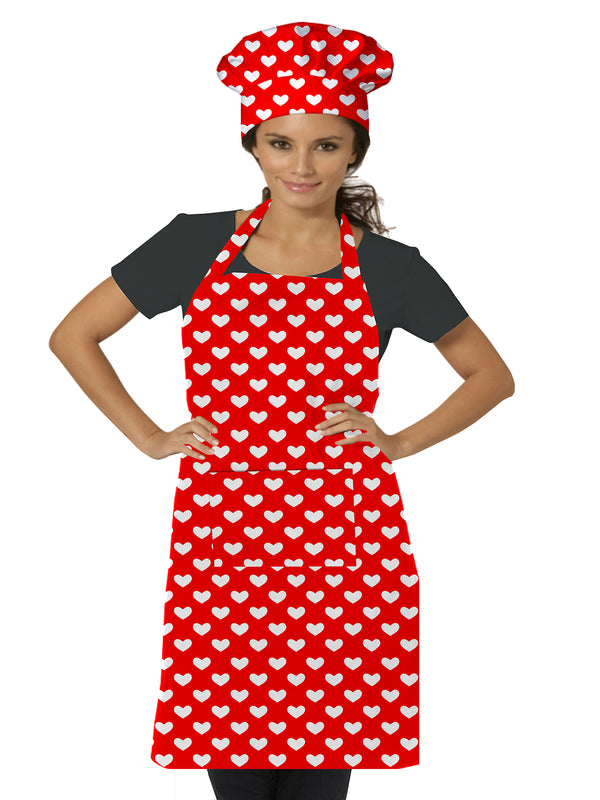 Oasis Home Collection Cotton Printed Adult Apron With Chef Cap  - Red Heart