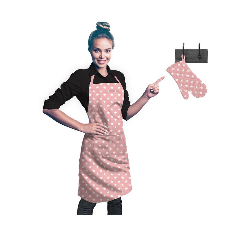Oasis Home Collection Cotton Printed Apron & Glove - Pink, Black, Grey
