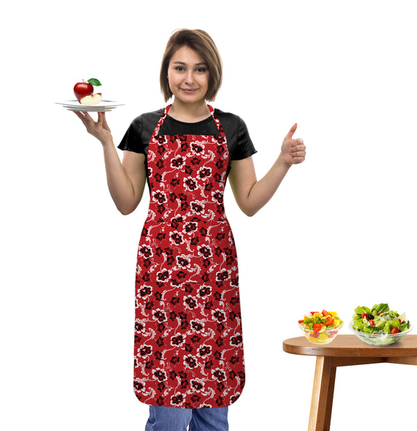 Oasis Home Collection Cotton Printed Apron Free Size - Black, Lavender, Red, Grey - Floral Pattern