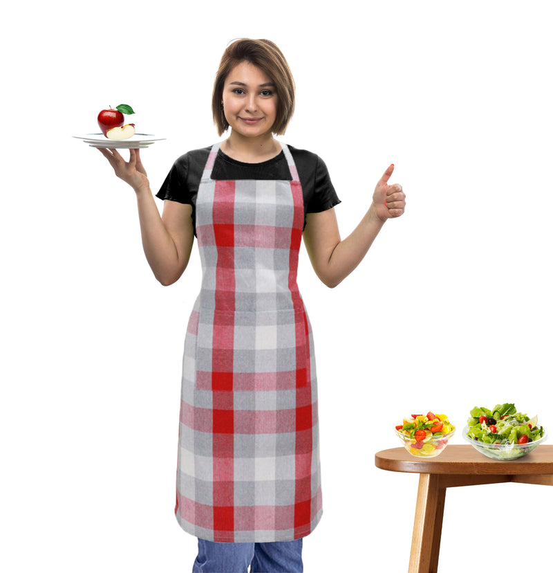 Oasis Home Collection Cotton Yarn Dyed  Apron Free Size  - Grey , Red -  Checked Pattern