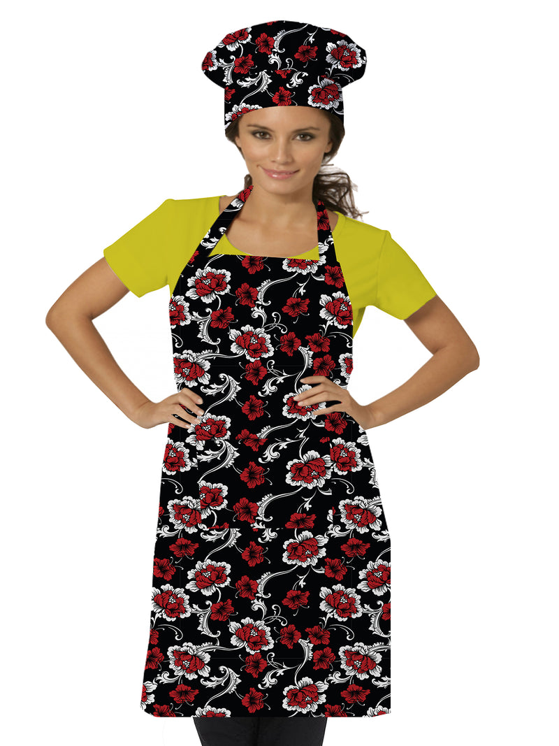 Oasis Home Collection Cotton Printed Adult Apron With Chef Cap  -  Hybiscus