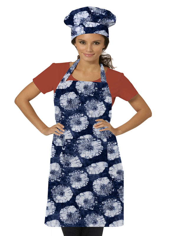 Oasis Home Collection Cotton Printed Adult Apron With Chef Cap  -  Blue Ring