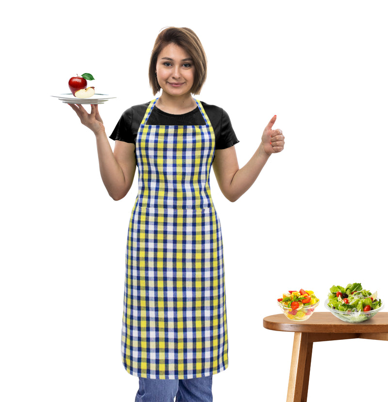 Oasis Home Collection Cotton Yarn Dyed  Apron Free Size - Grey ,Yellow , Green -  Checked Pattern