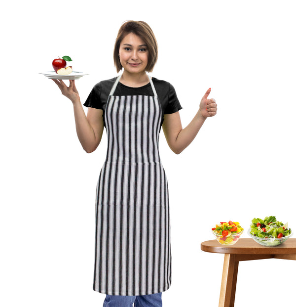 Oasis Home Collection Cotton Yarn Dyed Apron Free Size  - Black, Red - Striped Pattern